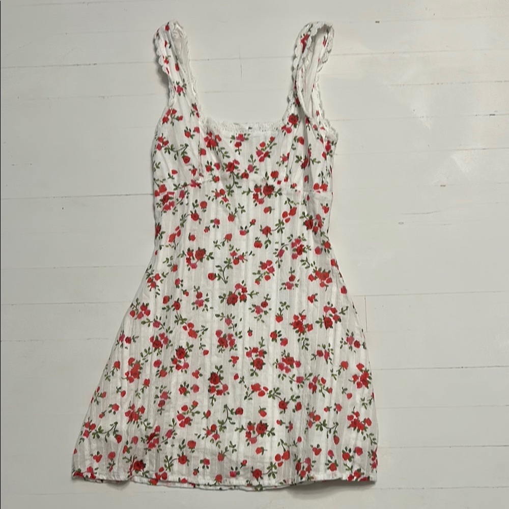 Princess Polly White Dress with Red Floral Design